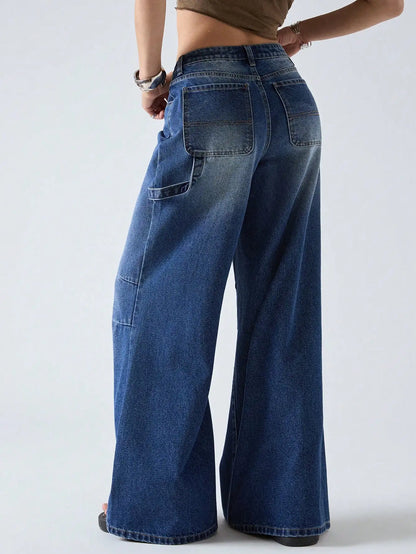 American retro wide leg jeans for women  spring new style  versatile and easy to wear