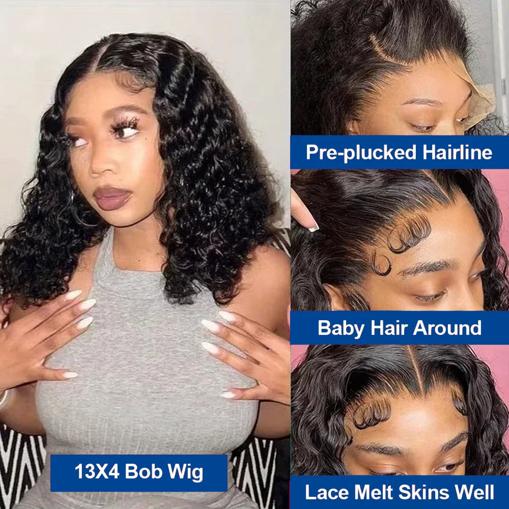 13x4 Short Bob Wigs Virgin Human Hair Jerry Curly Short Bob Wigs 250% Density Loose Deep Wave 4x4 Lace Frontal Wigs For Women