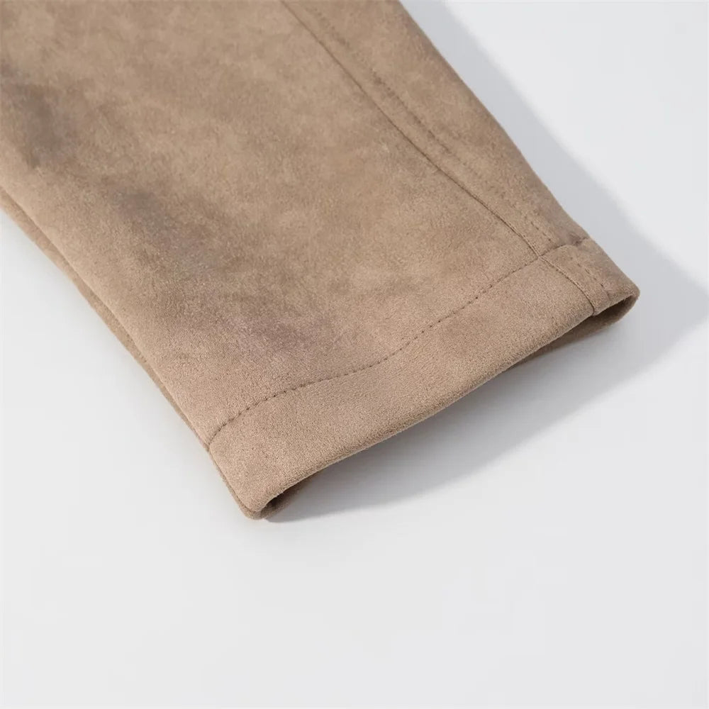 New autumn and winter women's casual loose suede texture effect hooded long sleeved solid color pilot jacket jacket