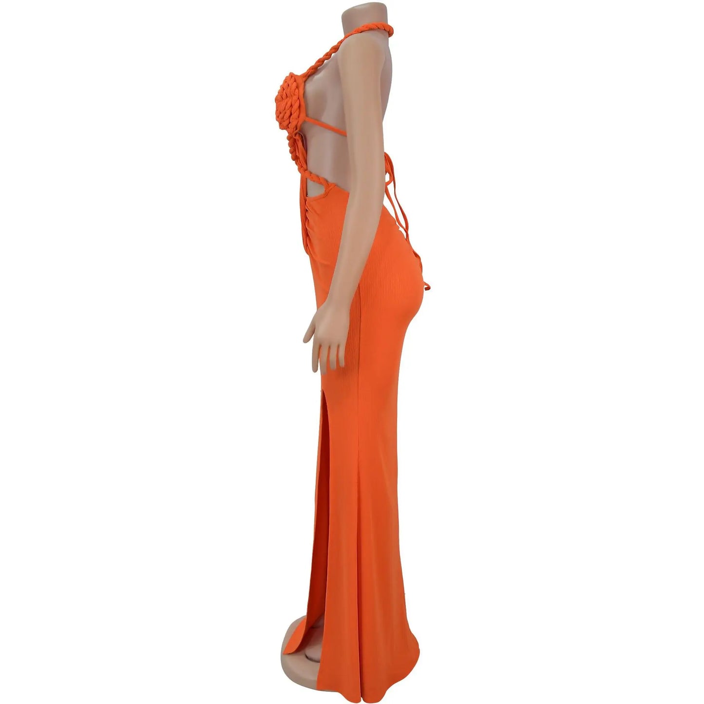 Women's Hollow Out Sleeveless Sexy Knitted Halter Neck Backless Solid Color Dress for Summer 2025