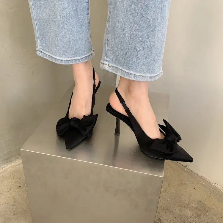 Women Shoes 2024 Spring New Butterfly Knot Women Slingbacks Heels Shoes Sexy Dress Thin Heel Pointed Toe Ladies High Heels Women