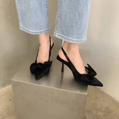Women Shoes 2024 Spring New Butterfly Knot Women Slingbacks Heels Shoes Sexy Dress Thin Heel Pointed Toe Ladies High Heels Women