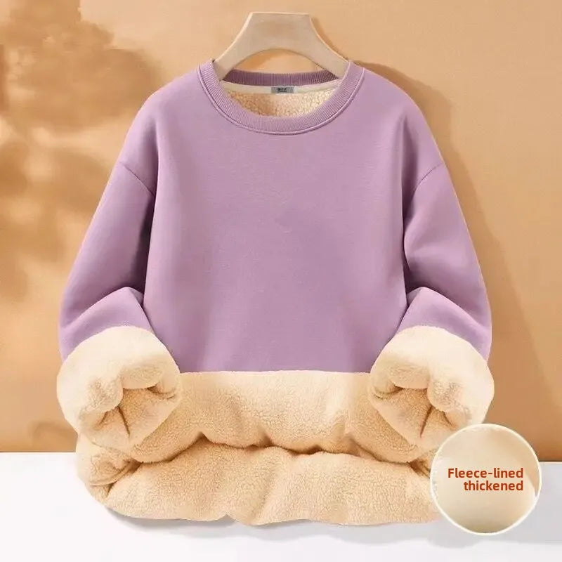 Men's Autumn Winter Thickened Fleece-Lined Round Neck Sweatshirt Casual Jacket Simple Solid Color Warm Protection Against Cold