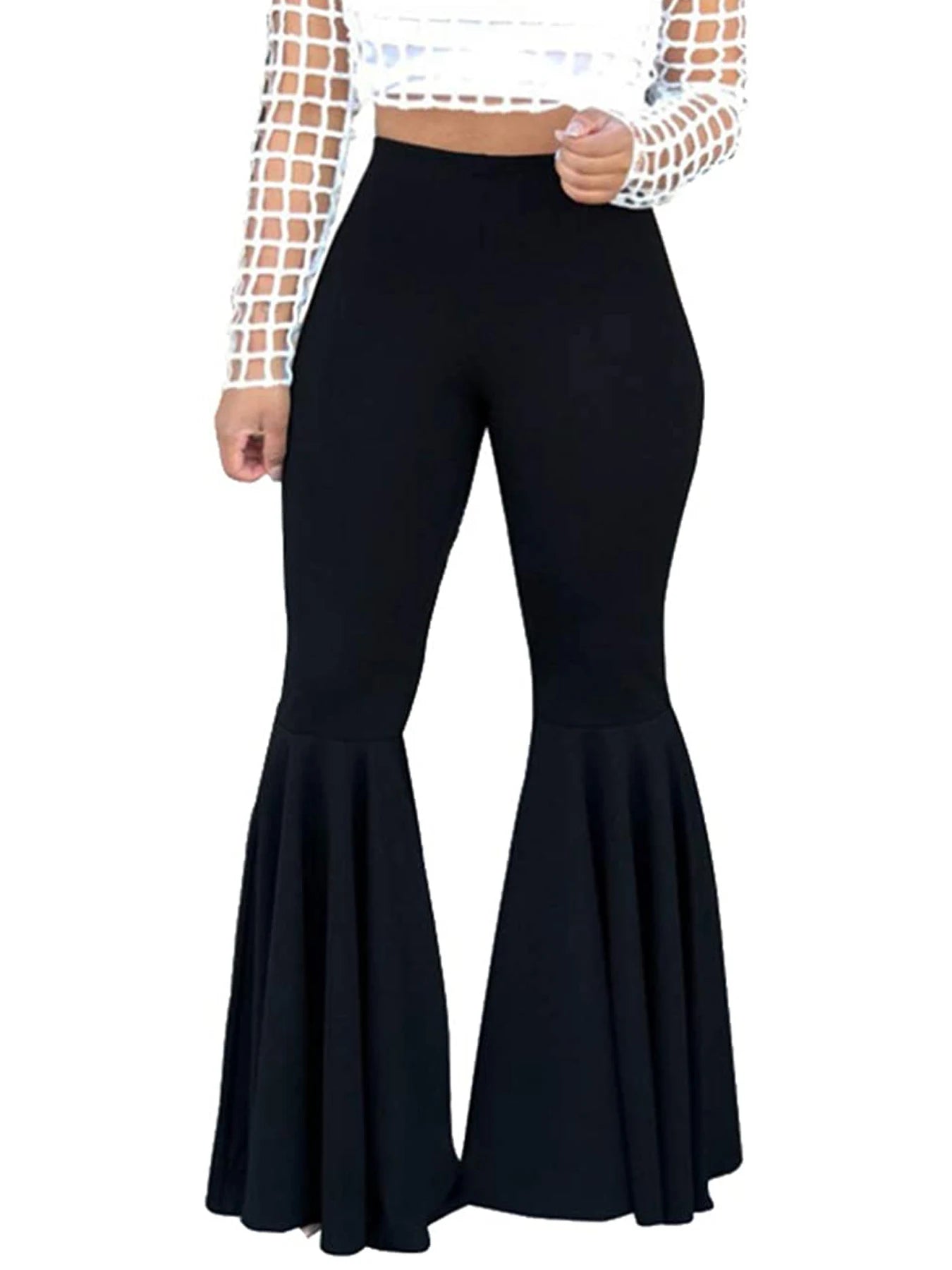 New plus-size women's trendy bell-bottomed trousers knitted fabric solid color trousers in the summer of 2024
