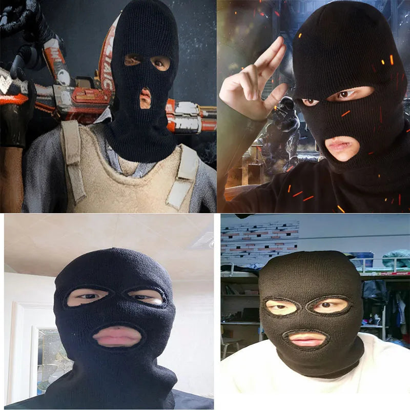 Windproof Full Face Knit Hats Custom SkiMask Men Warm Wool Balaclava embroidery Winter hats Knitted 3 Holes Ski Mask