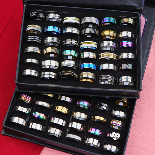 10/20 Pcs/Lot Fashion Multi Style Stainless Steel Jewelry Rings Zircon Crystal Spinner 5 Colors Punk Spikes For Womens Mens Gift