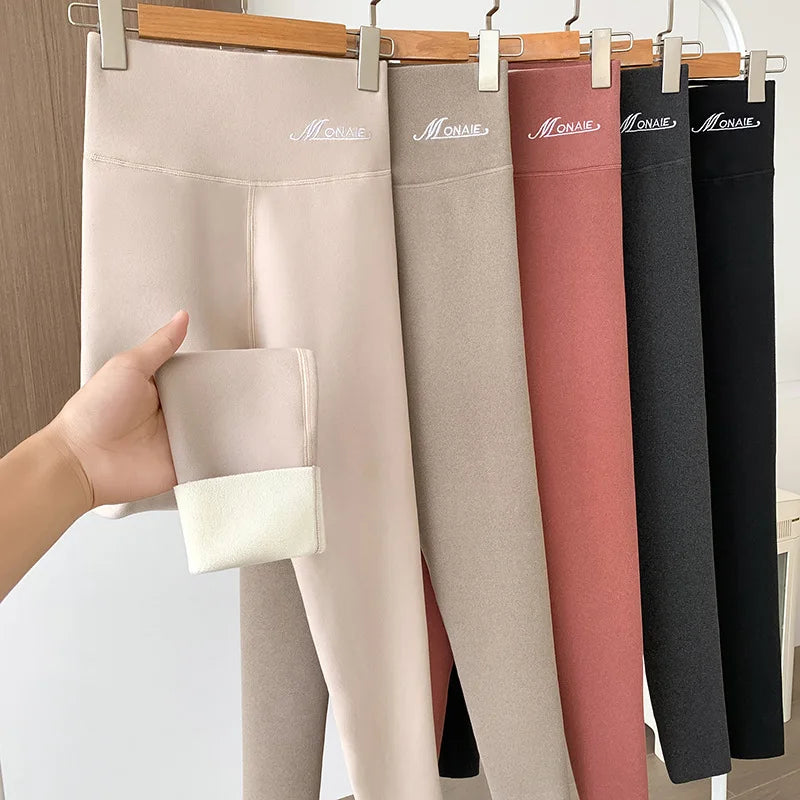 Winter Cashmere Leggings Women Solid Warm Leggings High Waist Slim Stretchy Pants Big Size Adding Velvet and Thickening Pants