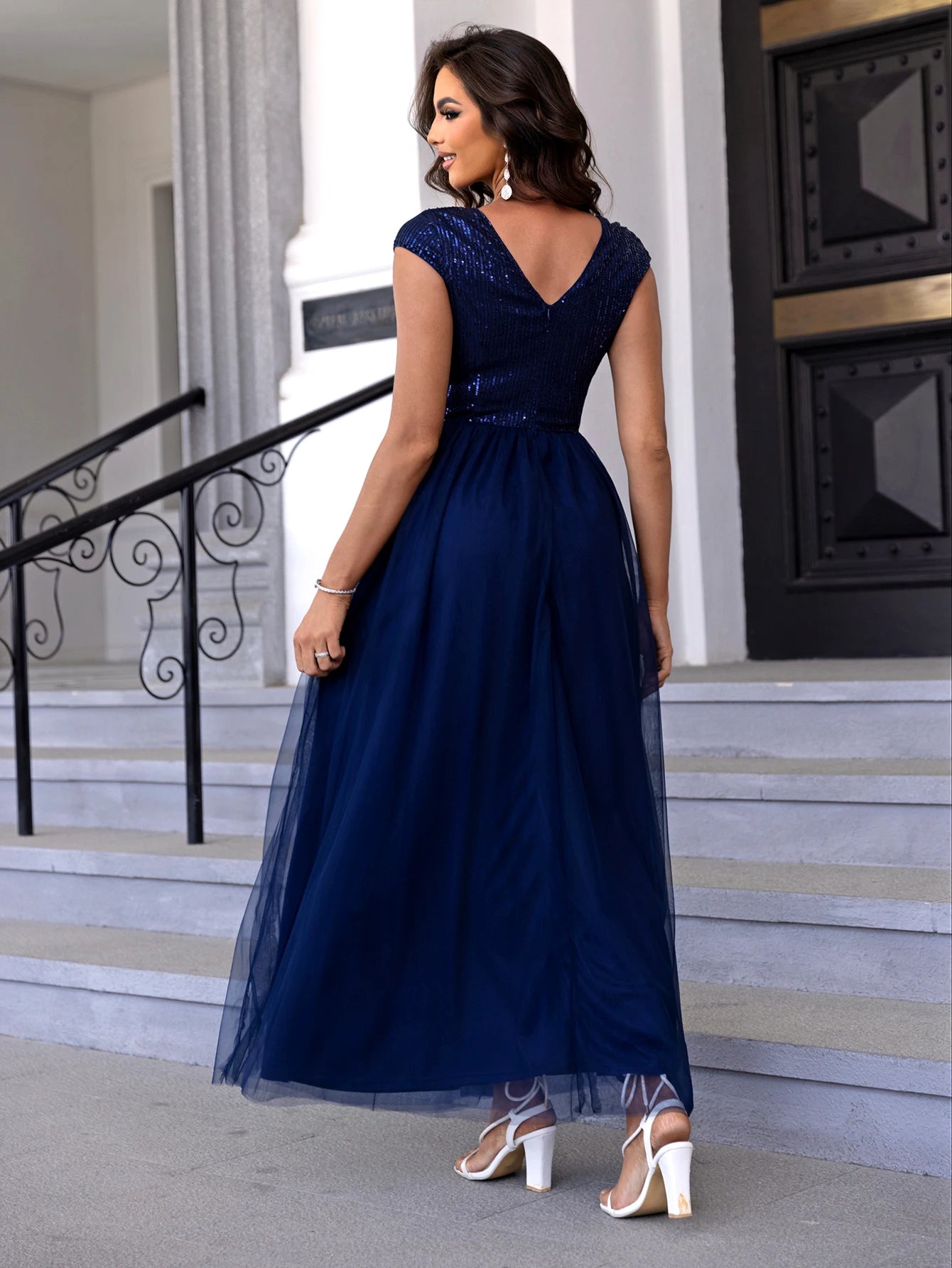 Sexy Prom Sequin Mesh Evening Party Dress Backless Bodycon Elegant Long Dress A-Line Wedding maxi Dress Gown