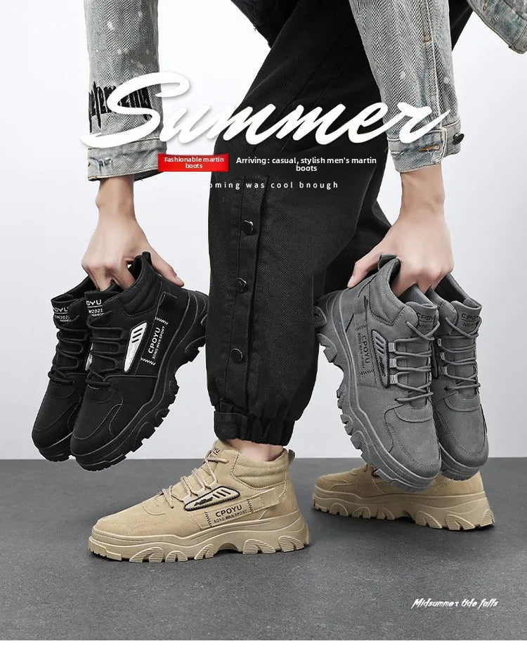 Spring Men's High Top Breathable Work Shoes Trendy All-Match Anti-Slip Wear-Resistant Sports Casual Labor Protection Shoes