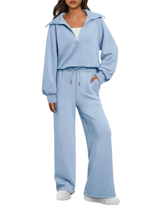 Womens 2 Piece Outfits Sweatsuit Set Oversized Half Zip Sweatshirt Wide Leg Sweatpants Lounge Set Tracksuit