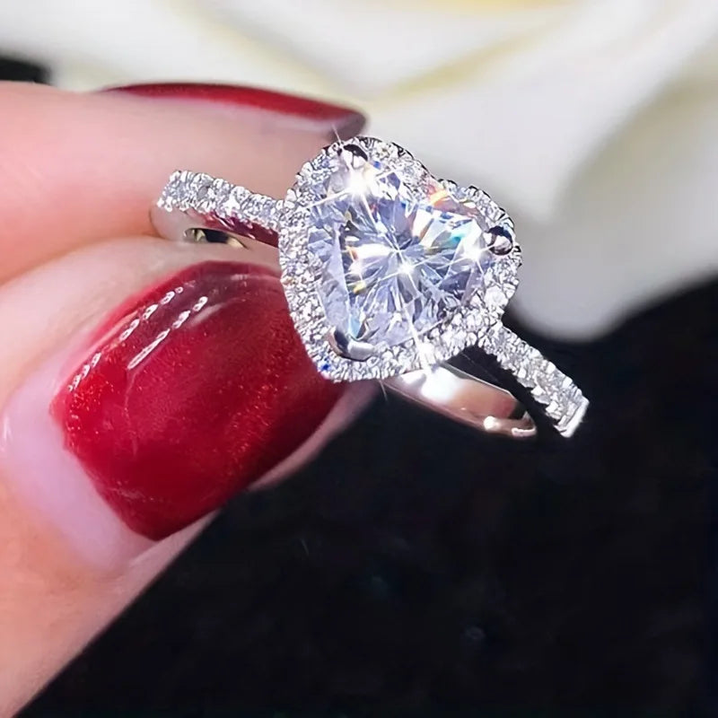 One Carat Moissanite Heart-Shaped Engagement Ring for Women, Sparkling Bridal Jewelry, Elegant Gift Timeless Love Symbo