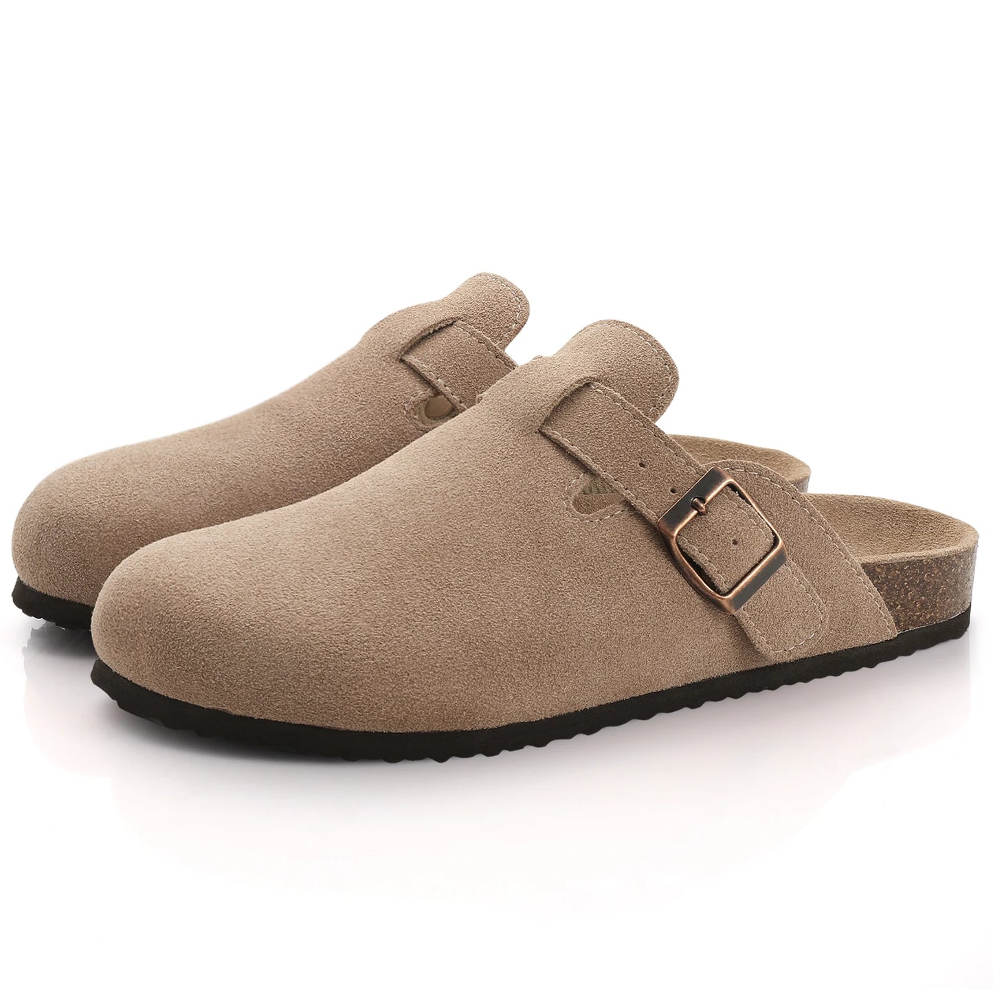 Comwarm Men Suede Clogs Slippers Classic Cork Footbed Mules Women Cozy Fashion Clogs Shoes With Arch Support Men Beach Sandals