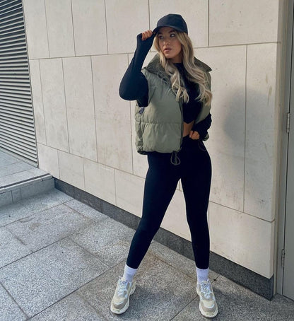 Fall Winter Warm Cropped Vest Jackets for Women Fashion Sleeveless Stand Collar Zip Up Puffer Waistcoat Street Style Outwear