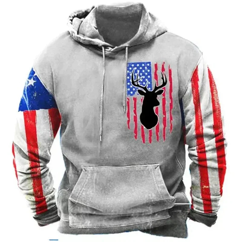 Fashionable American Flag Printed Men's Hoodie Trendy Harajuku Retro Clothing Spring and Autumn New Hoodie Sportswear