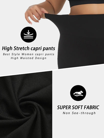 Plus Size Leggings for Women  Super soft High Waisted Tummy Control Yoga Capri Pants  No See Through Workout Running Leggings