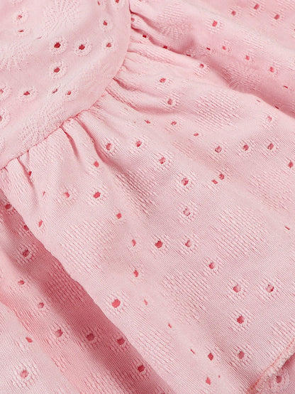 Women's Solid Colour Burned Flower Embroidery Ruffled Hem Mini Sleeveless Dress Elegant, Sensual, Pink Girly Style