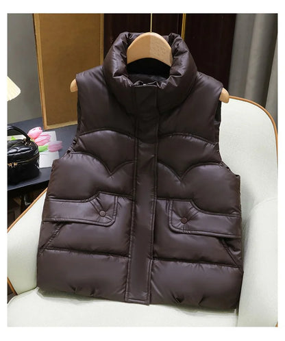 Down Cotton Vest Women 2025 New Autumn Winter Fashion Stand Collar All-Match Warm Sleeveless Waistcoat Jacket Ladies Female Tops