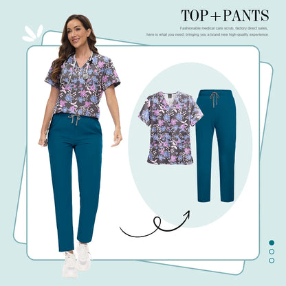 Scrubs Uniforms Sets High-quality Medical Scrub Multicolor Animal Printed Women Scrub Tops Medical Scrubs Uniform Nurse Lab Wear