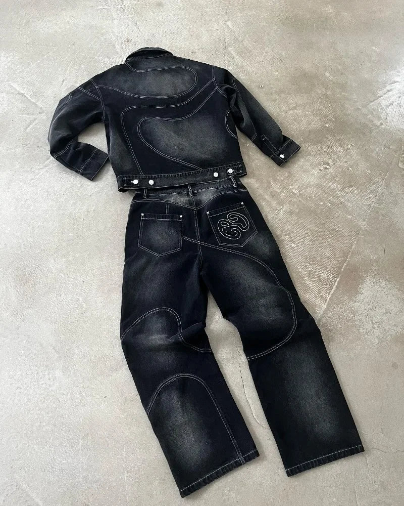 New Retro Striped Embroidery Fashion Loose Men Suit Street Hip Hop Harajuku Y2K Casual Oversized Single Breasted Jacket