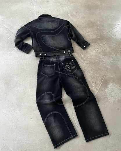 New Retro Striped Embroidery Fashion Loose Men Suit Street Hip Hop Harajuku Y2K Casual Oversized Single Breasted Jacket