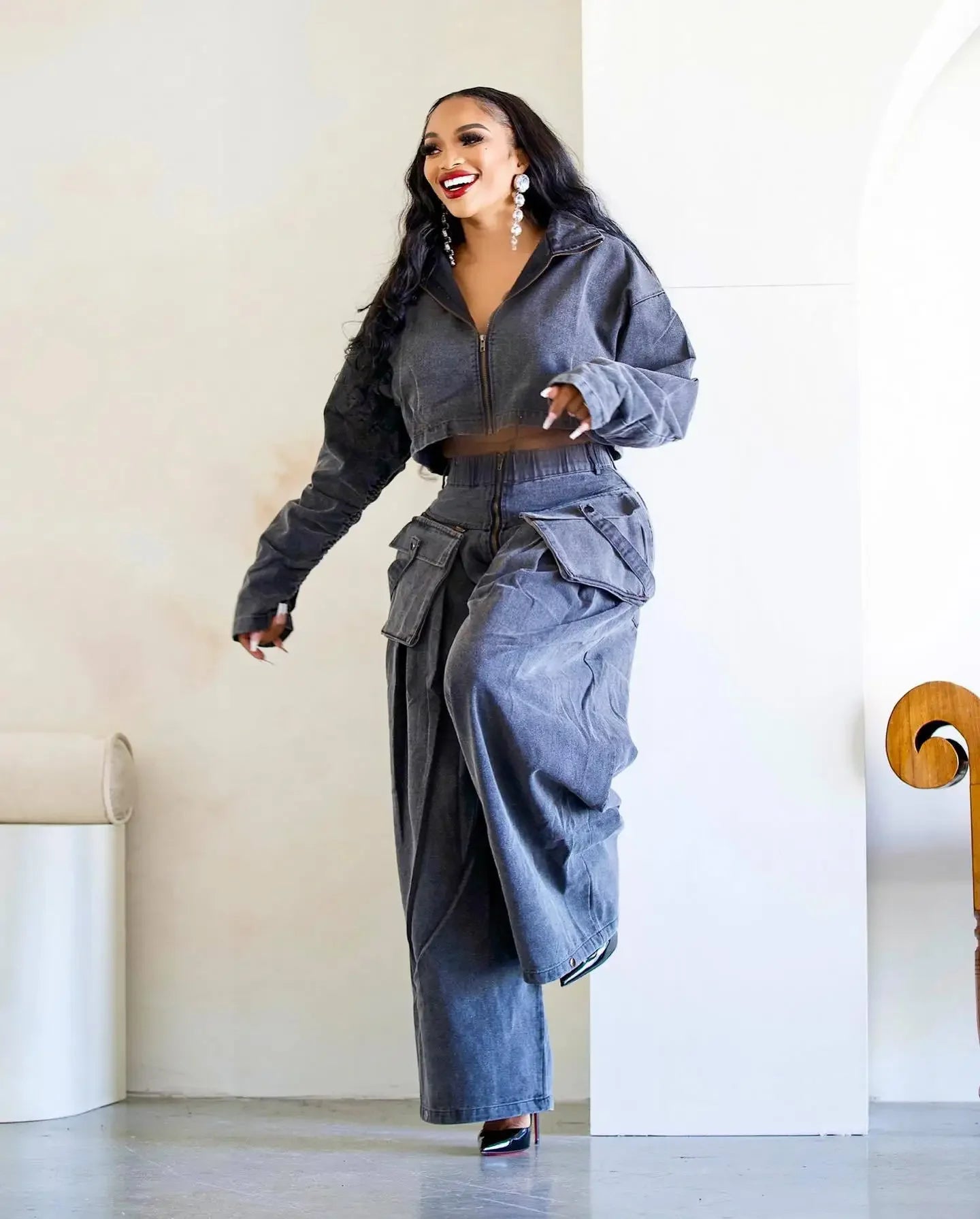 Denim Two Piece Sets Women Coat Jacket Wide Leg Pants Jeans Suits Matching Sets Trousers Outfits 2025/2026 Y2k Streetwear Party