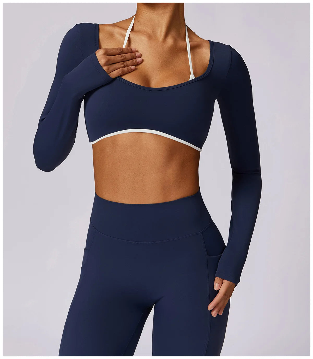 Sexy Yoga Women's 2 Pieces Gym Sports Suit Workout Clothing Long Sleeve Gym Crop Top High Waist Leggings Fitness Bra Sportswear