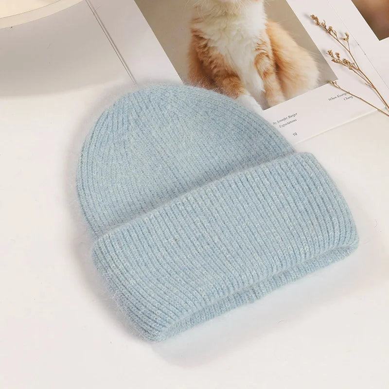 Women Winter Hat Real Rabbit Fur Winter Hats For Women Fashion Warm Beanie Hats Women Solid Adult Cover Head Cap