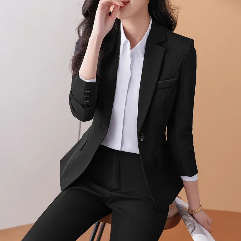 Elegant Western-Style Black Suit Jacket For Women Fashionable Professional Workwear Ideal For Interviews And Office Settings