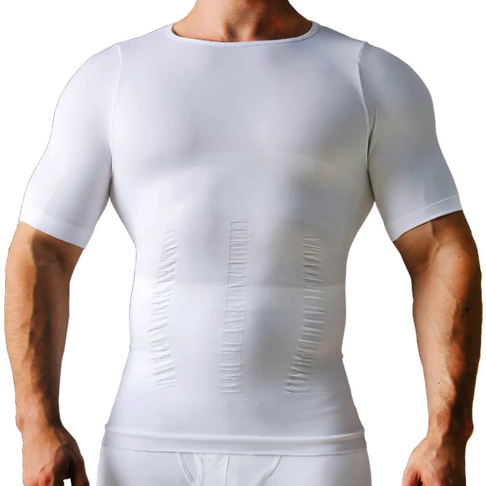 Mens Slimming Body Shaper Short Sleeves Shirts Abs Abdomen Slim Gym Workout Tummy Control Compression Tops Fitness Shapewear