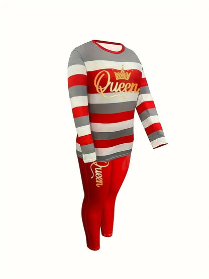 Plus Size Women's Fashion Striped Print Two-Piece Set Women's Casual Suit