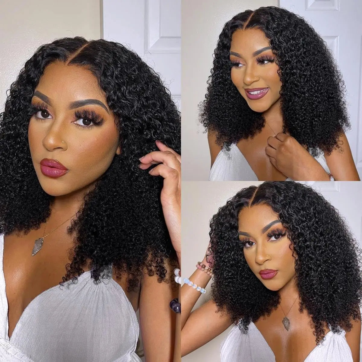 Half Wig Human Hair Wigs 200% Half Wig Kinky Curly Human Hair Wigs 3 In 1 Invisible Hairline Wear Go With Drawstring Seamless