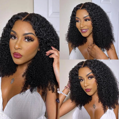 Half Wig Human Hair Wigs 200% Half Wig Kinky Curly Human Hair Wigs 3 In 1 Invisible Hairline Wear Go With Drawstring Seamless