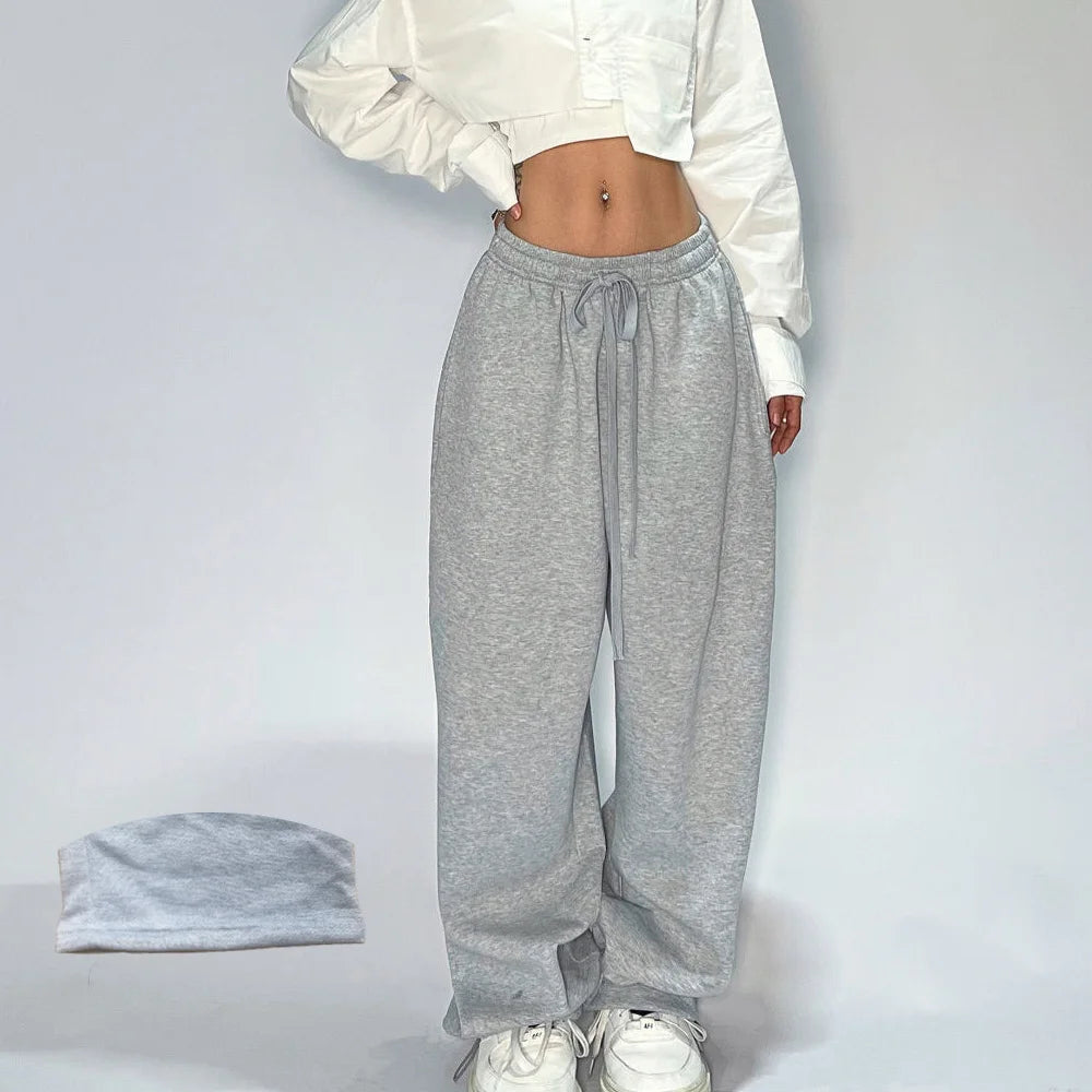 Casual and Comfy Grey Sweatpants for Women with Starchy Waist Loose Fit and Parachute Pants