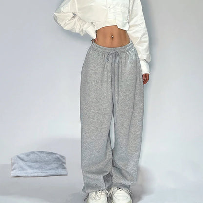 Casual and Comfy Grey Sweatpants for Women with Starchy Waist Loose Fit and Parachute Pants