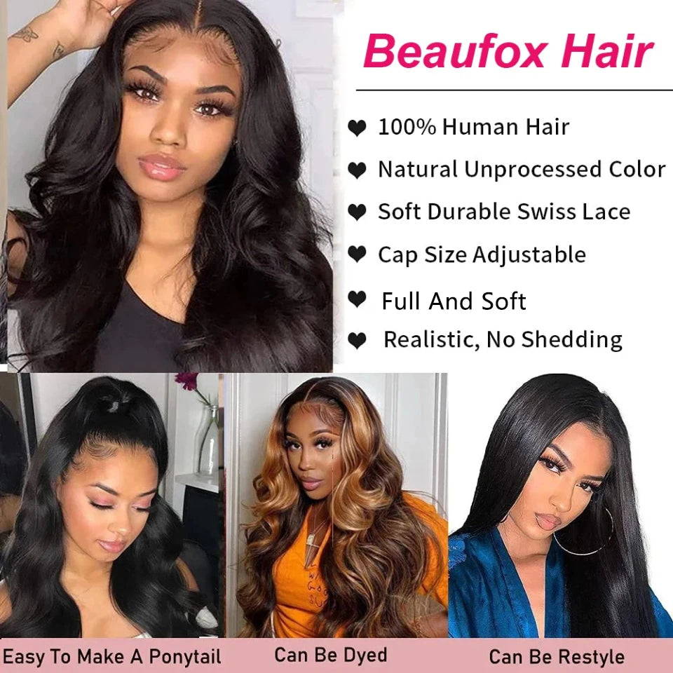 Beaufox Lace Front Human Hair Wigs For Women Brazilian Body Wave Lace Frontal Wigs Human Hair Wigs 4x4 Lace Closure Wig