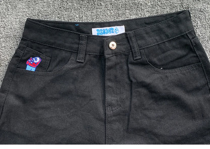 Y2K Embroidery Baggy Boy Jeans Women Streetwear Gothic Cartoon Blue Straight Jeans Retro Punk Rock High Waist Denim Trousers