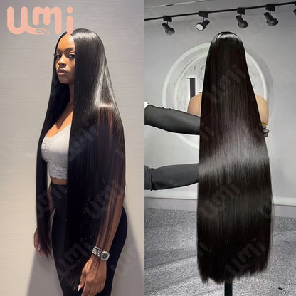 Umi 13x4 HD bone straight Wig Transparent Lace Frontal wigs 220% 300% Density 100% real Remy Human Hair 8-16 Inch natural black