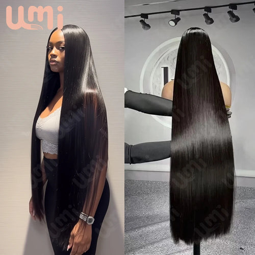 Umi 13x4 HD bone straight Wig Transparent Lace Frontal wigs 220% 300% Density 100% real Remy Human Hair 8-16 Inch natural black