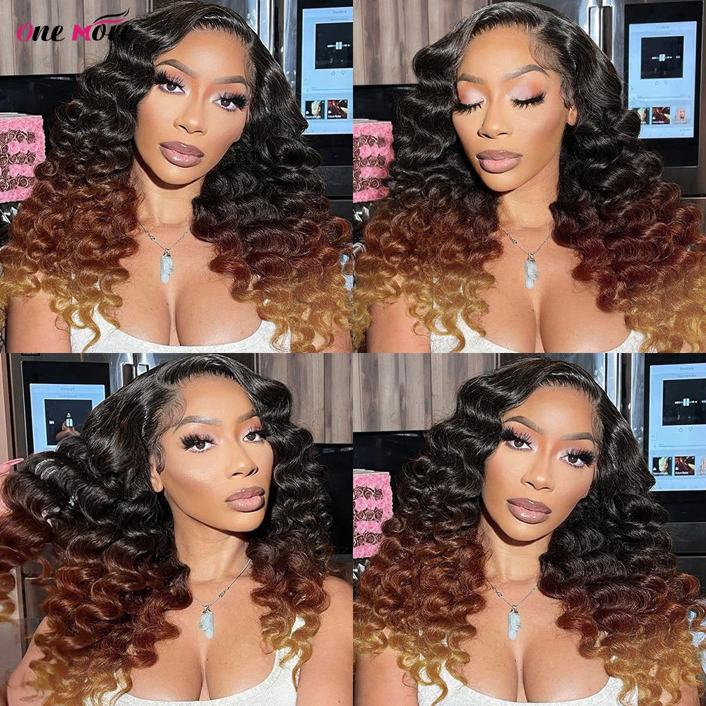 1B 4 30 Ombre Loose Deep Wave Lace Frontal Wig 13x4 Brown Colored Lace Front Human Hair Wigs 250 Density Deep Wave Frontal Wig