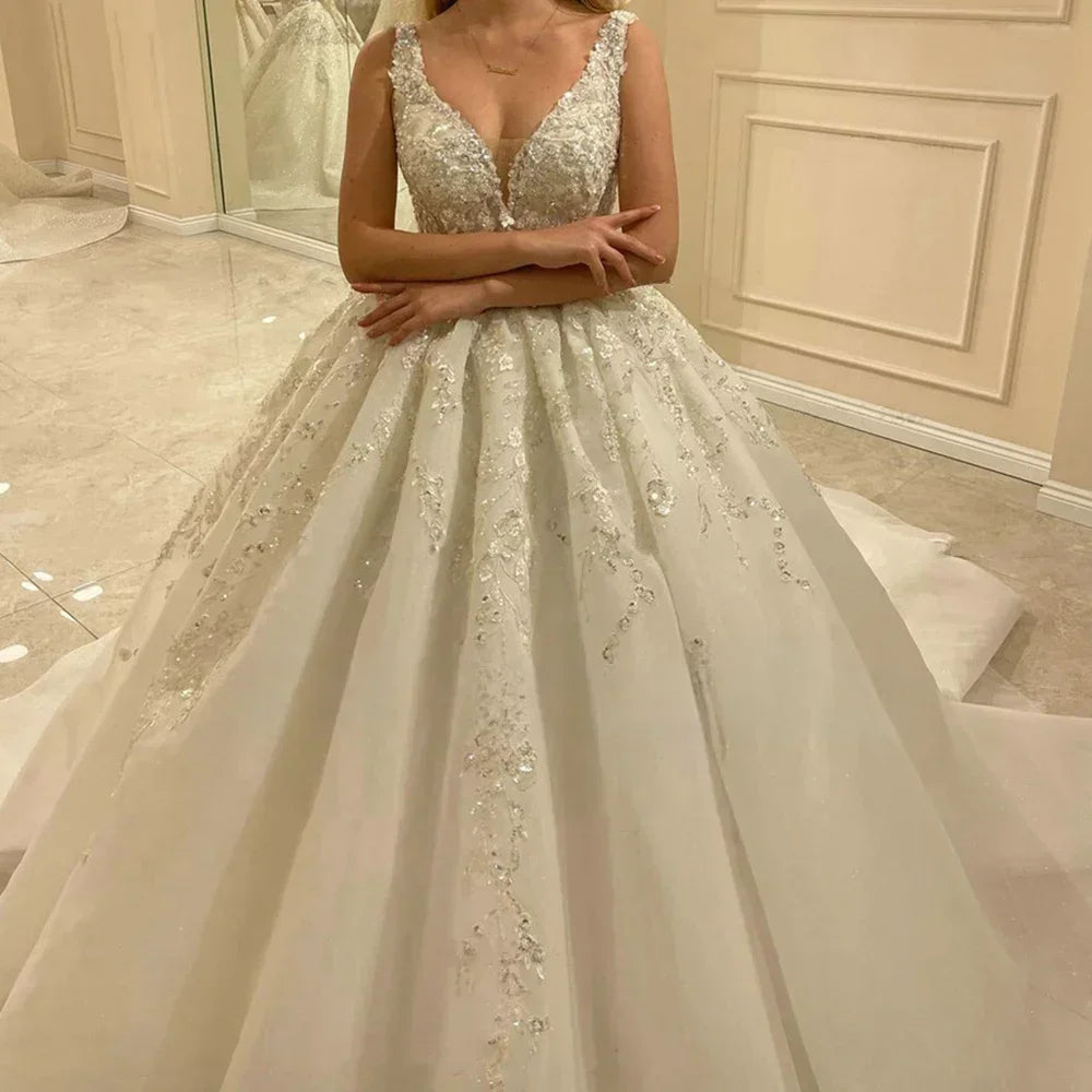 Customized Gorgeous Exquisite Sequined Beading Wedding Dresses Off Shoulder Vintage Robe Mariage Lace Bridal Vestidos De Novia