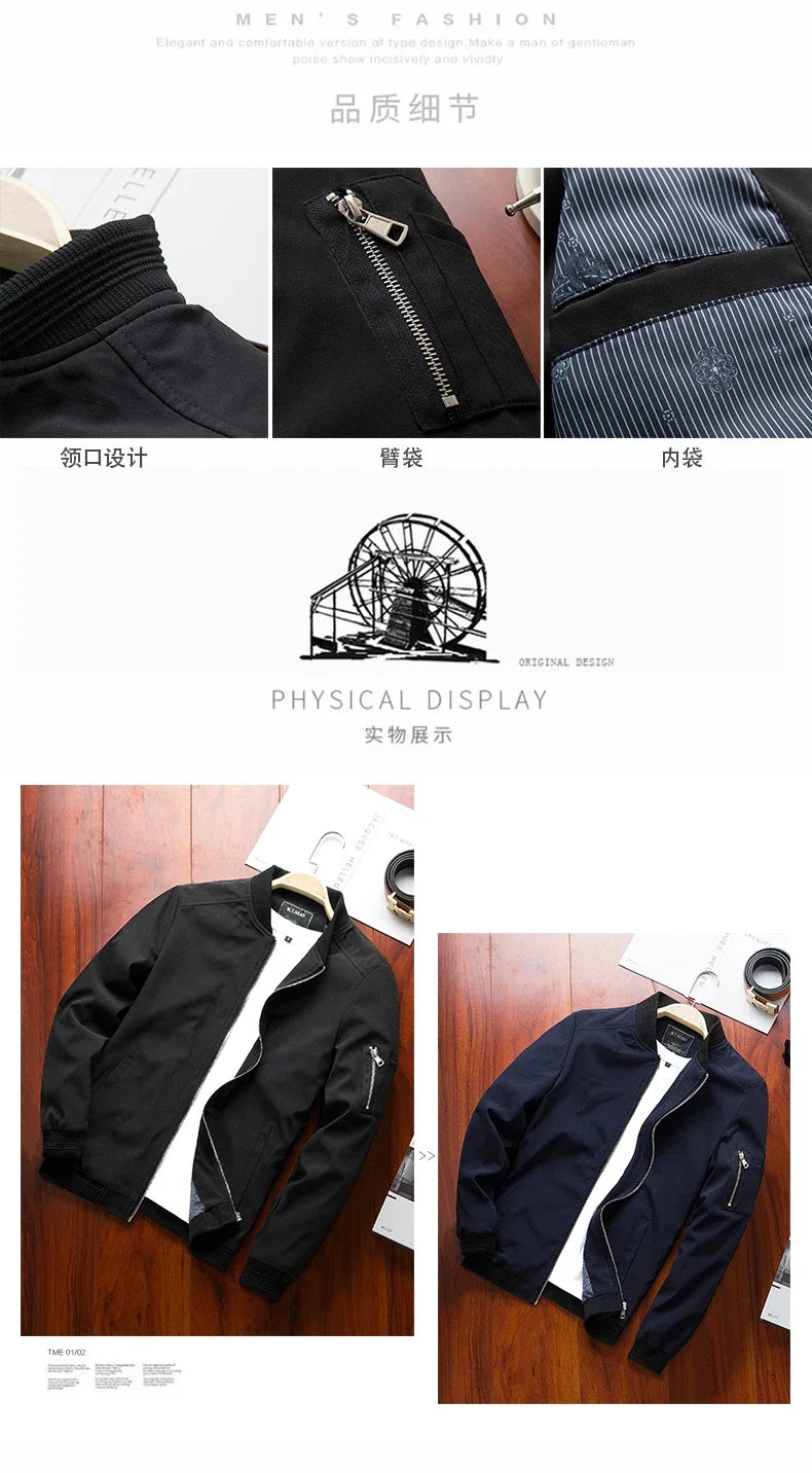 Autumn Spring New Men's Bomber Zipper Jacket Male Casual Streetwear Hip Hop Slim Fit Pilot Coat Men Clothing Plus Size 6XL