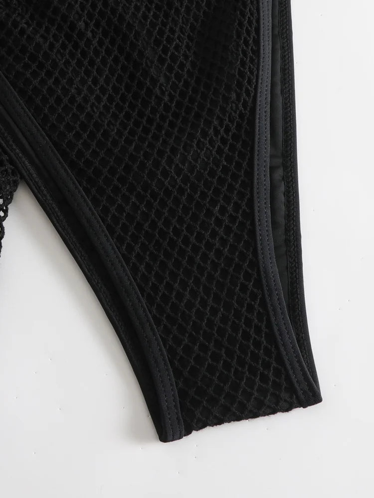 Bikini Women Swimsuit 2026 New Black Halter Lace Up Mesh Bikinis Set Sexy Swimwear Summer Three Piece Beach Bathing Suit Female