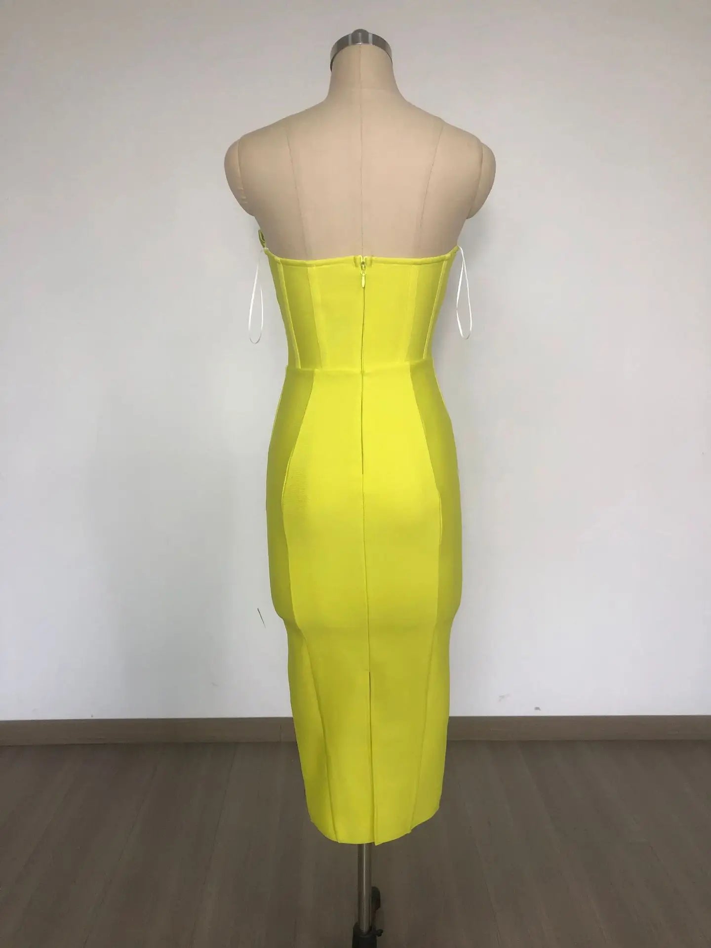 New Women Celebrity Sexy Strapless Split Green Midi Bodycon Bandage Dress Evening Stage Performance Dress Vestido