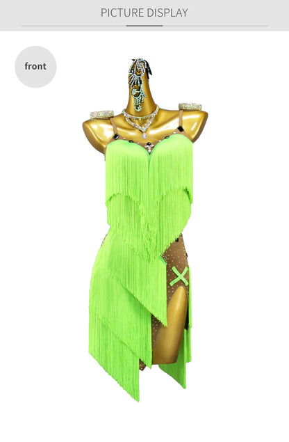 2025 New Latin Dance Dress Adult Womens Sexy Short Skirt Tassel Clothes Ballroom Practice Wear Line Suit Prom Costume Customized