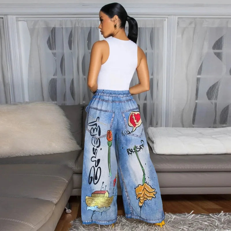 KEXU Women's Tie Dye Printed Wide Leg Casual Loose Long Pants Streetwear