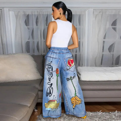 KEXU Women's Tie Dye Printed Wide Leg Casual Loose Long Pants Streetwear