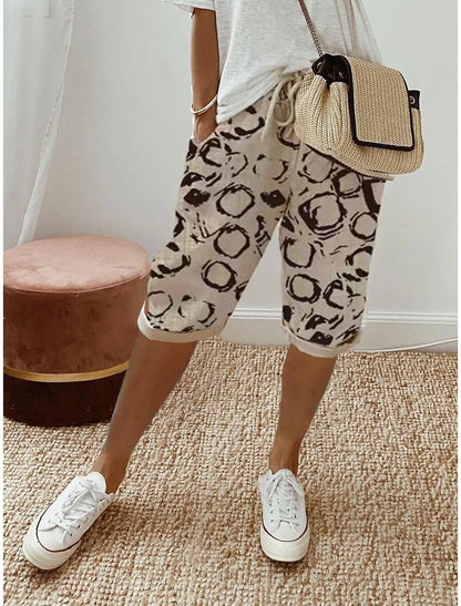 Women Cotton Linen Harem Knee Length Pants Summer High Elastic Drawstring Pocket Solid Color Shorts LRFZ-911