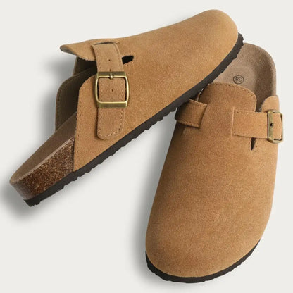 Comwarm Fashion Men's Suede Mules Slippers New Women Clogs Cork Insole Sandals With Arch Support Outdoor Beach Slides Home Shoes