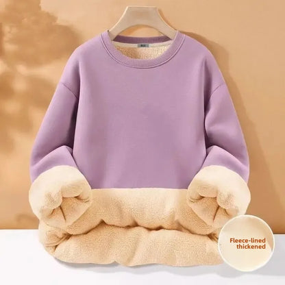 Men's Autumn Winter Thickened Fleece-Lined Round Neck Sweatshirt Casual Jacket Simple Solid Color Warm Protection Against Cold