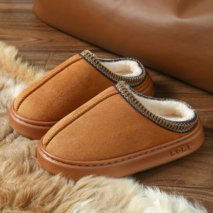 Pantoufles D'hiver Chaudes Pour Femmes, Intérieur En Peluche, Semelle Épaisse Antidérapante, Chaussures De Maison Chaudes Brodée